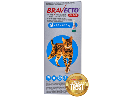 Bravecto Plus Cat Spot On Tick, Flea and Worm Treatment - 2.8-6.25kg