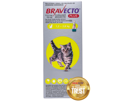 Bravecto Plus Cat Spot On Tick, Flea and Worm Treatment - 1.2-2.8kg